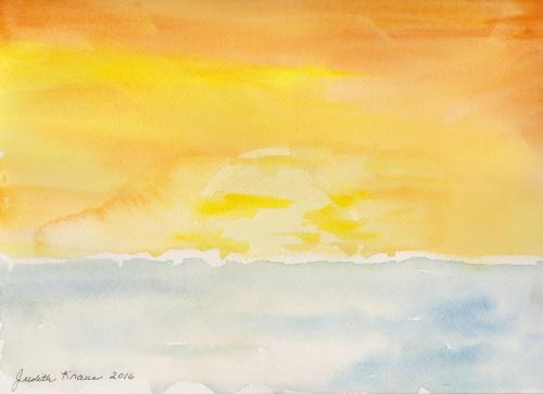 Watercolor 160715 Sunset Over Waves
